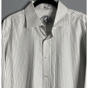 Bugatchi UOMO White & Black Striped Long Sleeve Button Down Men's Shaped‎ Fit